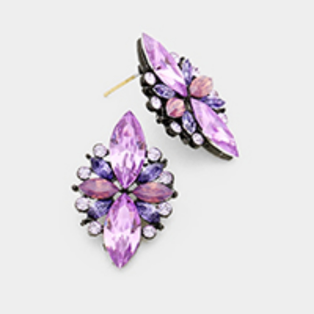 Violet Floral Crystal Statement Stud Earrings - image 1